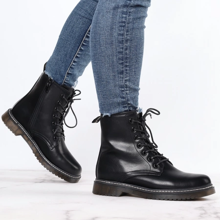 Czarne skórzane botki glany damskie z eko skóry Jezzi