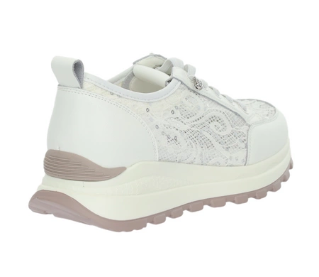 Białe adidasy damskie skórzane z koronką i cekinami VINCEZA