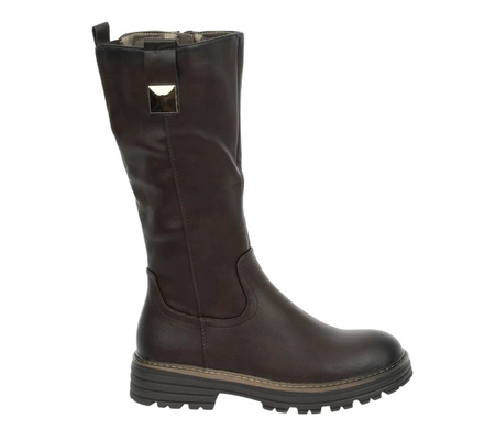 Brązowe czekoladowe glany damskie botki wysokie płaskie Jezzi