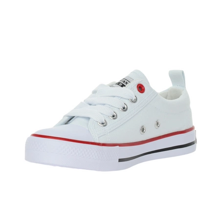 Białe trampki dziecięce sznurowane na białej grubej podeszwie American Club