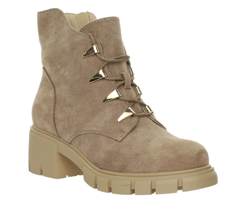 Beżowe ciepłe botki zimowe sznurowane na wygodnej podeszwie Jezzi