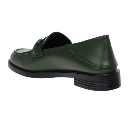 Ciemnozielone skórzane mokasyny damskie eleganckie garniturowe VINCEZA