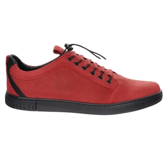 Czerwone skórzane półbuty męskie elegancko-sportowe adidasy POLBUT