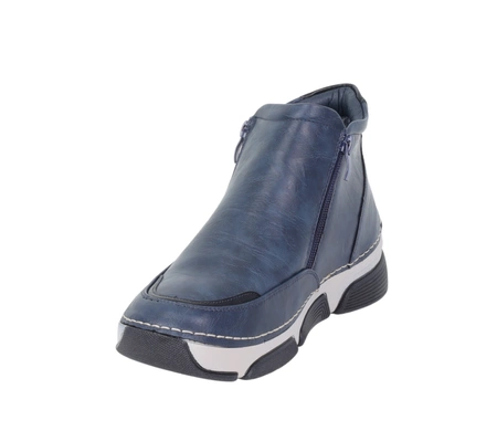 Granatowe botki damskie zimowe ocieplane komfortowe na dwa zamki HAIDRA