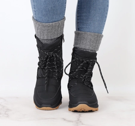 Czarne modne śniegowce damskie sportowe botki ciepłe na zimę Jezzi