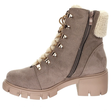 Brązowe traperki z futerkiem śniegowce modne sznurowane Jezzi