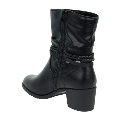 Czarne botki damskie na wygodnym obcasie ocieplane buty zimowe Jezzi