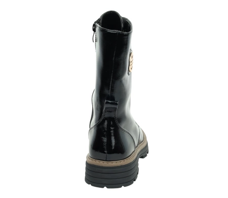 Czarne lakierowane glany damskie ocieplane zimowe Jezzi model ASA259-10