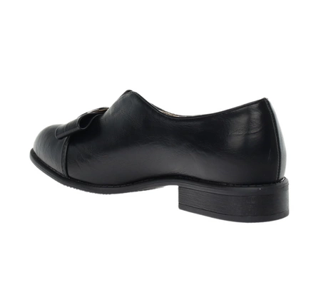 Czarne licowe półbuty damskie płaskie wsuwane eleganckie Jezzi