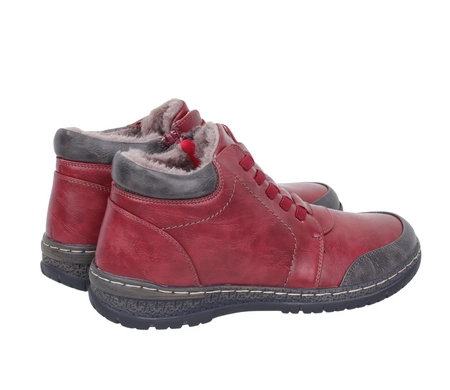 Czerwone buty zimowe damskie komfortowe ciepłe trzewiki na zamek