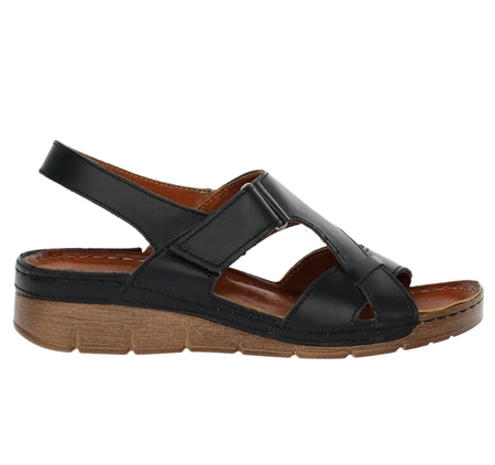 Czarne sandały damskie komfortowe skórzane szyte Gino Fabiani - Produkt Polski
