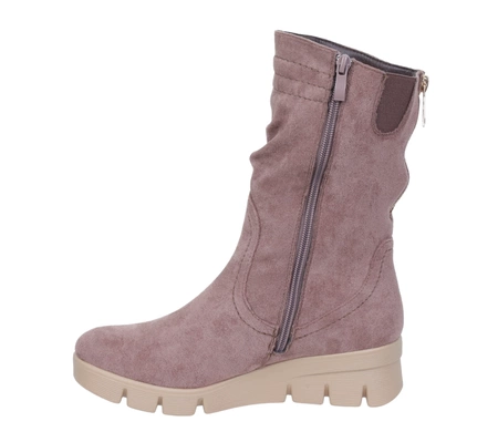 Brązowe buty zimowe damskie na niskiej koturnie Jezzi