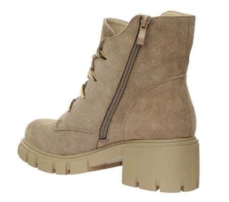 Beżowe ciepłe botki zimowe sznurowane na wygodnej podeszwie Jezzi