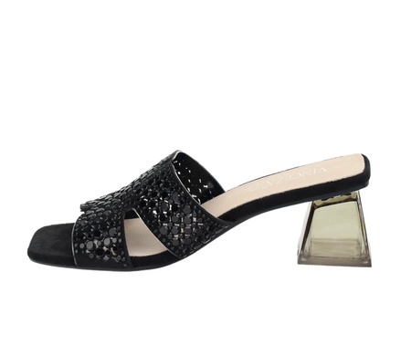 Czarne seksowne klapki damskie na transparentnym plastikowym obcasie Vinceza