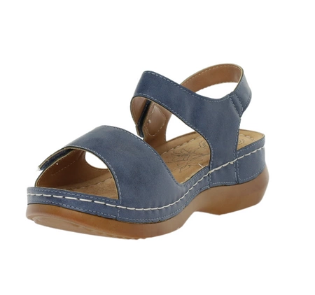 Sandały granatowe płaskie damskie na rzepy Jezzi