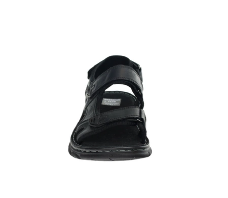 Czarne skórzane sandały męskie elegancko-sportowe na rzepy American Club