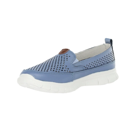 Skórzane niebieskie mokasyny damskie ażurowe ze skóry naturalnej Jezzi