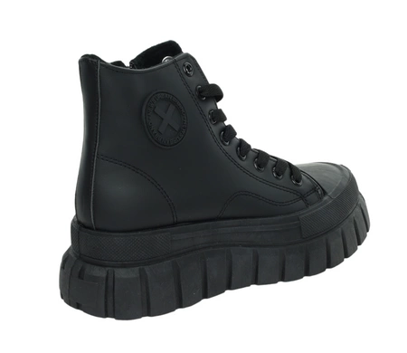 Czarne trampki ocieplane damskie na platformie na zamek ROKOWE