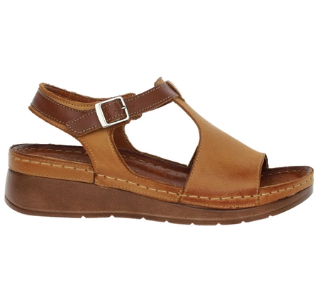 Skórzane sandały damskie szyte na płaskiej podeszwie Gino Fabiani