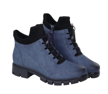 Damskie zimowe traperki płaskie granatowe ocieplane Jezzi