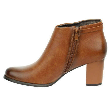 Brązowe botki damskie na obcasie do kostki eleganckie i ocieplane Jezzi