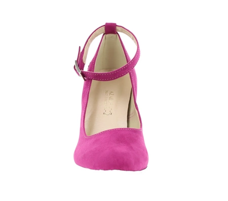 Różowe zamszowe czółenka na słupku z paskiem wokół kostki Azali