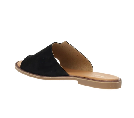 Czarne zamszowe klapki damskie płaskie wygodne i eleganckie Jezzi