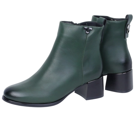 Zielone botki damskie eleganckie na niskim obcasie ocieplane Jezzi