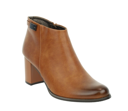 Brązowe botki damskie na obcasie do kostki eleganckie i ocieplane Jezzi