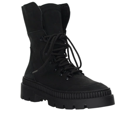 Czarne skórzane botki damskie na grubej podeszwie Polskie Gino Fabiani