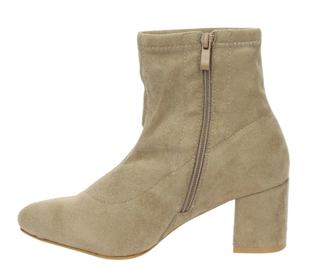 Beżowe zamszowe botki na wygodnym obcasie eleganckie Mirabel