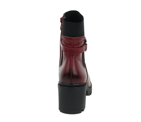 Czerwono-czarne botki zimowe na klocku i platformie Jezzi