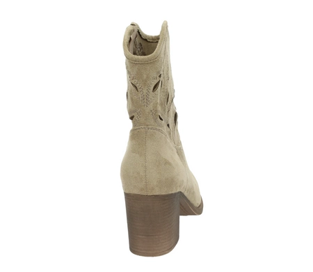 Beżowe zamszowe botki na średnim obcasie typu kowbojki Tatiana