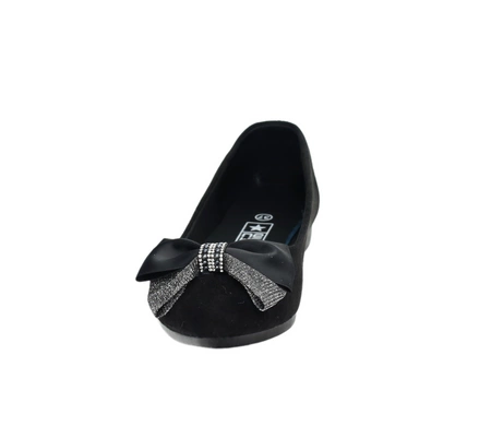 Baleriny czarne damskie zamszowe z kokardą NEWS