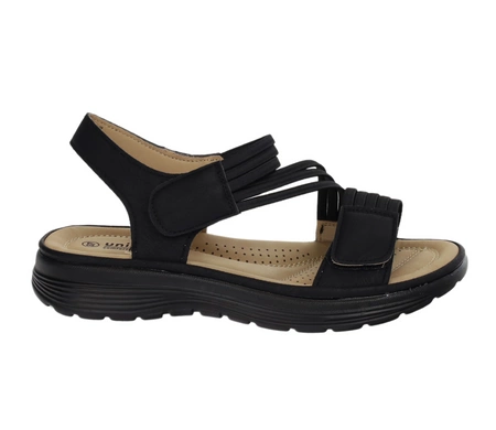 Czarne lekkie sandały damskie płaskie komfortowe na rzepy Jezzi