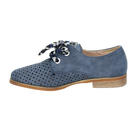 Niebieskie półbuty damskie garniturowe płaskie sznurowane Jezzi