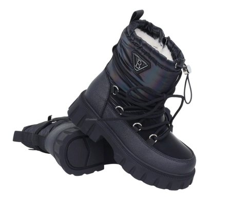 Czarne kozaki zimowe wodoodporne śniegowce dziecięce MissE