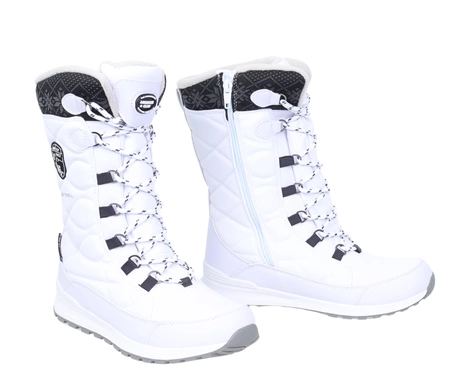 Modne białe śniegowce damskie wysokie na sznurowadła i zamek SOFTSHELL