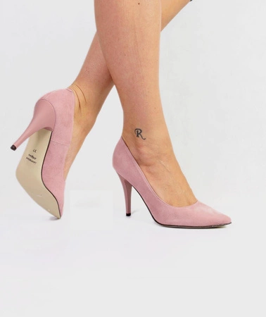 Wysokie szpilki zamszowe pudrowy róż JUMA
