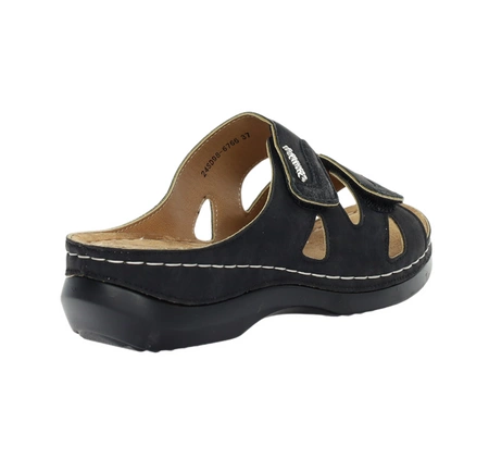 Czarne eleganckie i komfortowe klapki damskie regulowane Jezzi