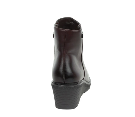 Bordowe czekoladowe botki damskie na niskiej koturnie i platformie Jezzi