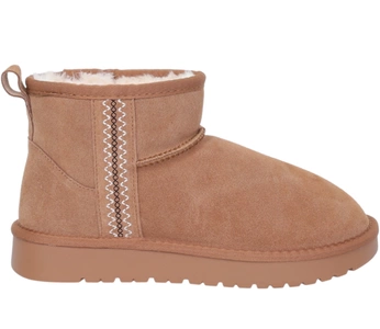 Śniegowce beżowe botki niskie EMU skórzane haftowane