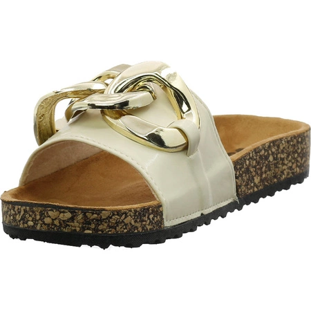 Klapki na grubej korkowej podeszwie z łańcuchem Jezzi