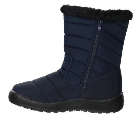 Granatowe wysokie śniegowce damskie na zamek buty termiczne Jezzi