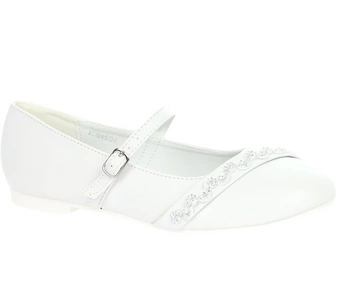 Białe czółenka dziewczęce baleriny z zapięciem American Club