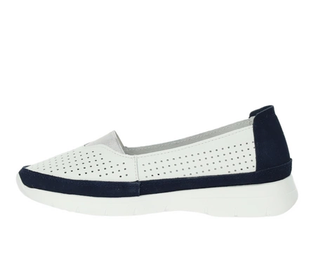 Biało-granatowe buty damskie płaskie komfortowe ze skóry naturalnej Jezzi