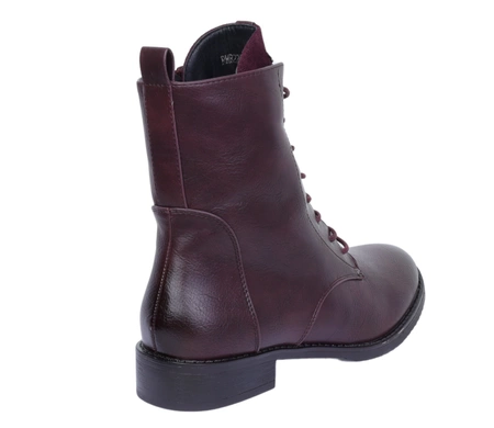 Bordowe botki damskie klasyczne na zamek i sznurowadła Jezzi