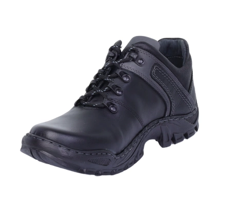 Czarne męskie półbuty skórzane wytrzymałe na trekkingowej podeszwie Gepard