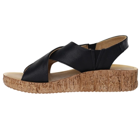 Czarne skórzane sandały damskie wsuwane na szeroką i wąską stopę Helios