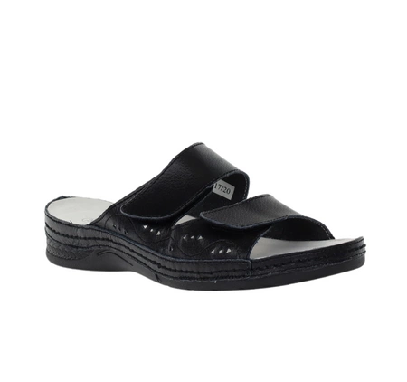 Czarne komfortowe klapki damskie skórzane regulowane American